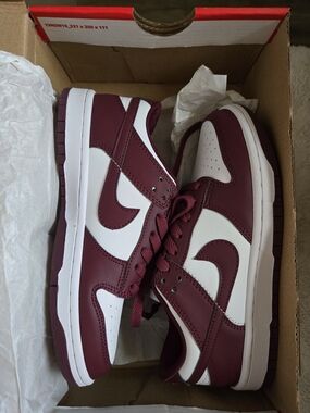 Nike Dunks White and Burgundy Low-Top Sneakers